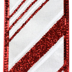 Glittered Christmas Diagonal Stripes Wired Ribbon, 1-1/2-Inch, 10-Yard