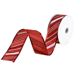 Glittered Christmas Diagonal Stripes Wired Ribbon, 1-1/2-Inch, 10-Yard