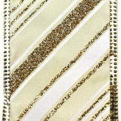 Glittered Christmas Diagonal Stripes Wired Ribbon, 2-1/2-Inch, 10-Yard