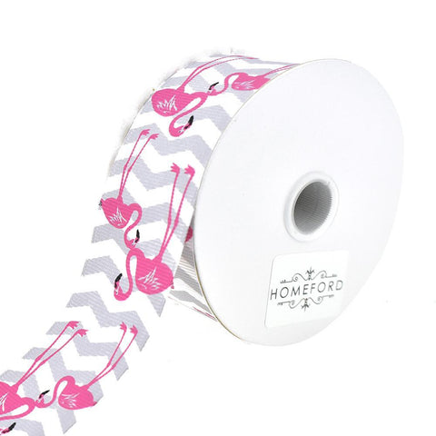 Flamingo and Chevron Print Ribbon, 1-1/2-Inch, 3-Yard