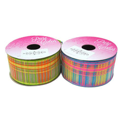 Sheer Striped Plaid Wired Breeze Ribbon, 1-1/2-Inch, 10-Yards