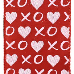 Valentine's XOXO Heart Pattern Satin Wired Ribbon, 2-1/2-inch, 10-yard