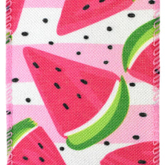 Refreshing Watermelon Slices Stripes Faux Linen Wired Ribbon, 2-1/2-inch, 10-yard