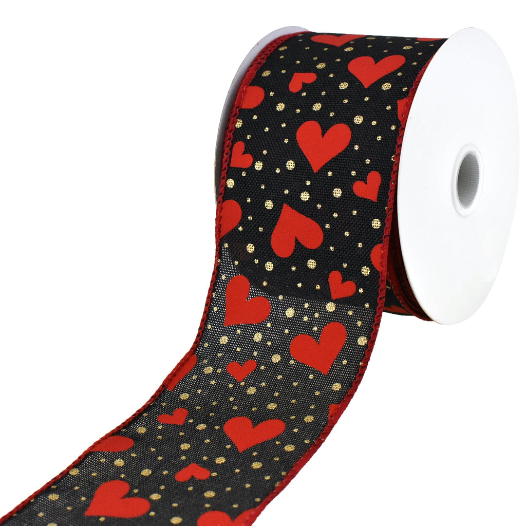 Valentine's Day Hearts and Polka Dots Wired Ribbon, 2-1/2-Inch, 10-Yard