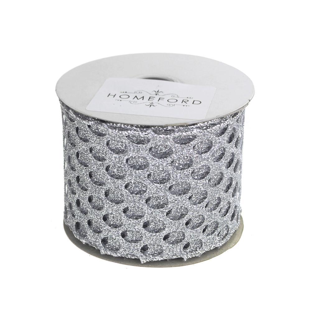 Glitter Honeycomb Ribbon Wired Edge, Silver, 2-1/2-Inch, 4 Yards