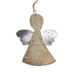 Hanging Wooden Distressed Angel with Tin Wings Christmas Ornament, 5-1/4-inch