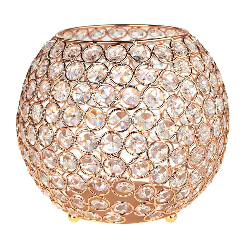 Crystal Ball Candle Holder Metal Centerpiece, Gold, 8-Inch