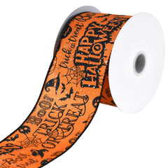 Happy Halloween Glittered Satin Wired Ribbon, 2-1/2-inch, 10-yard