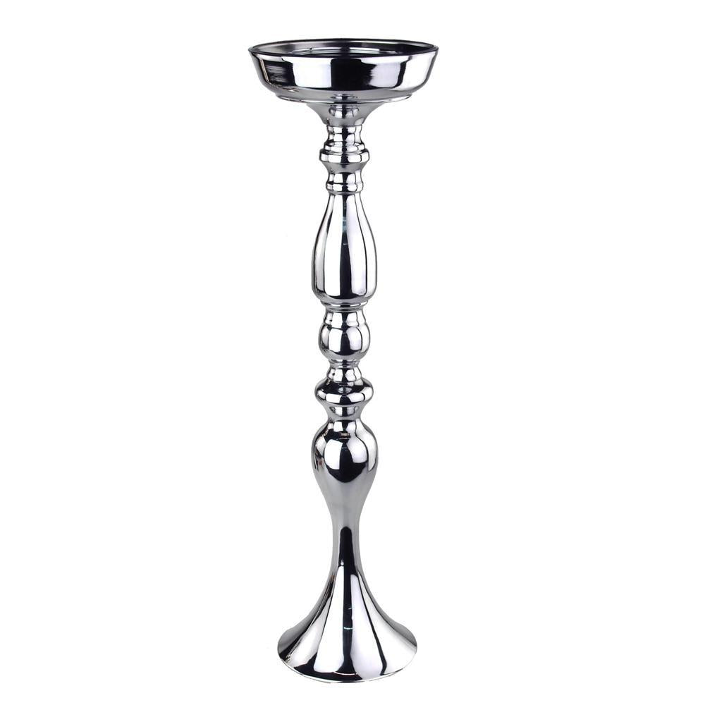 Tall Candle Holder Stand Metal Centerpiece, Silver, 21-Inch