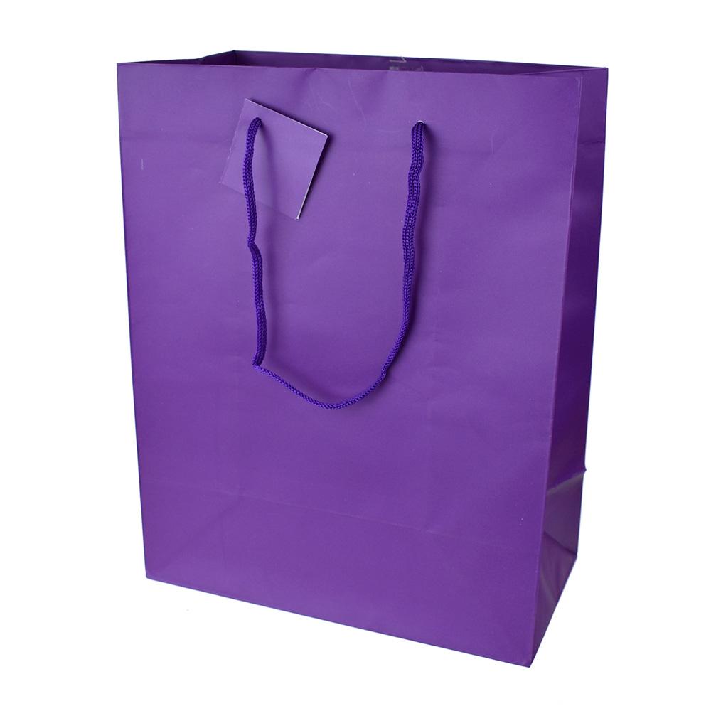 Large Solid Colored Matte Gift Bag with Tag, Purple, 12-1/2-Inch