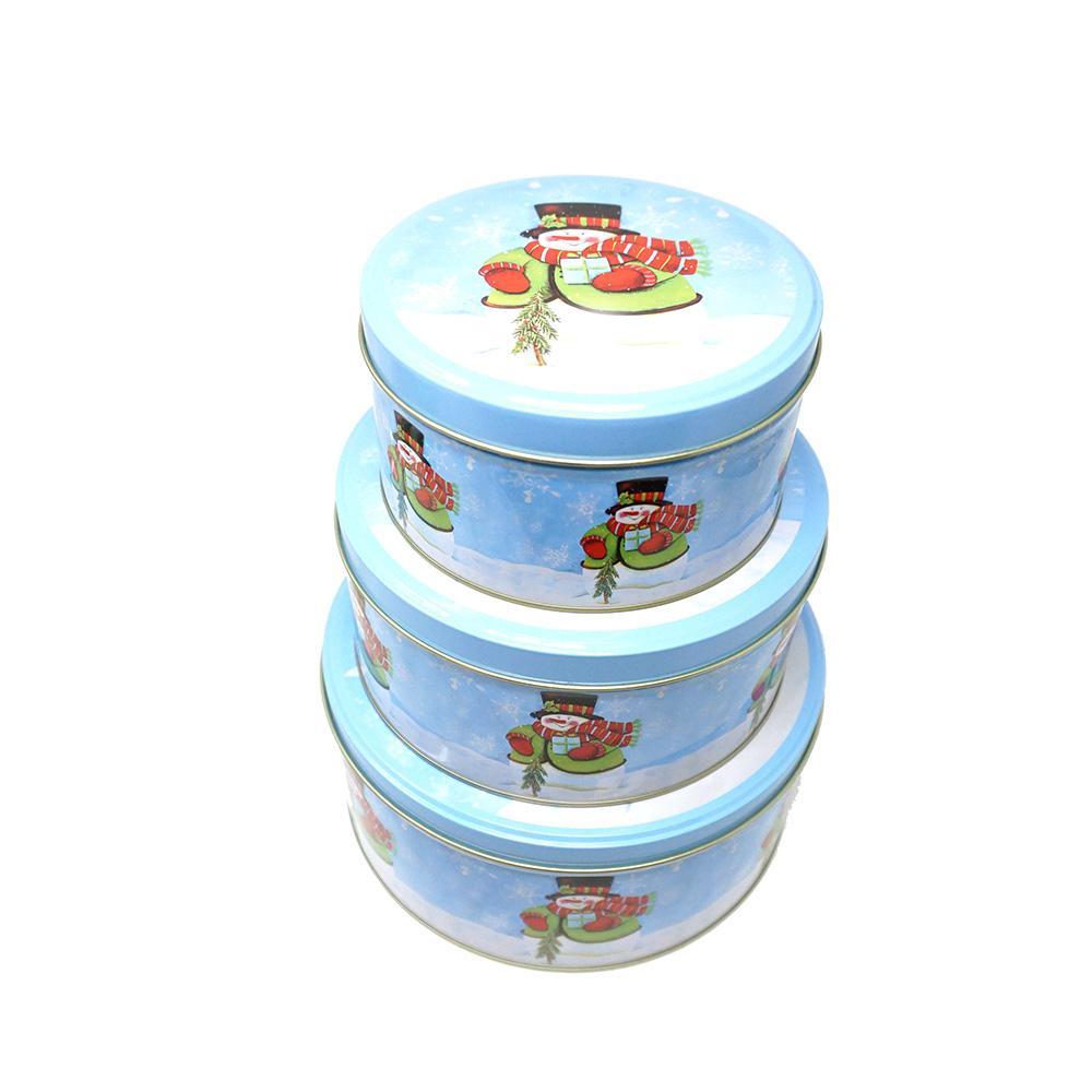 Round Snowman Christmas Cookie Tin Containers, 3-Piece