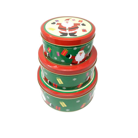 Round Santa Christmas Cookie Tin Containers, 3-Piece