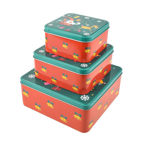 Tiered Square Santa Christmas Cookie Tin Containers, 3-Piece