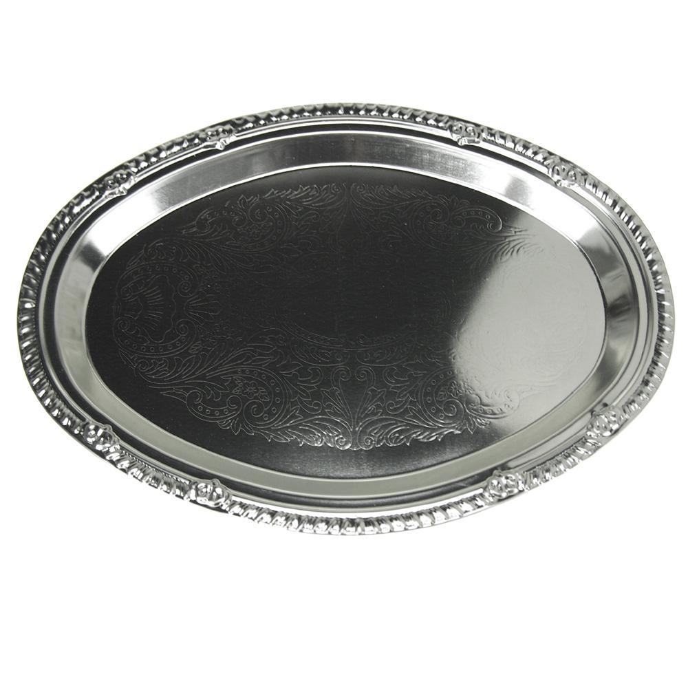 Embossed Oval Chrome Serving Plate, 12-Inch