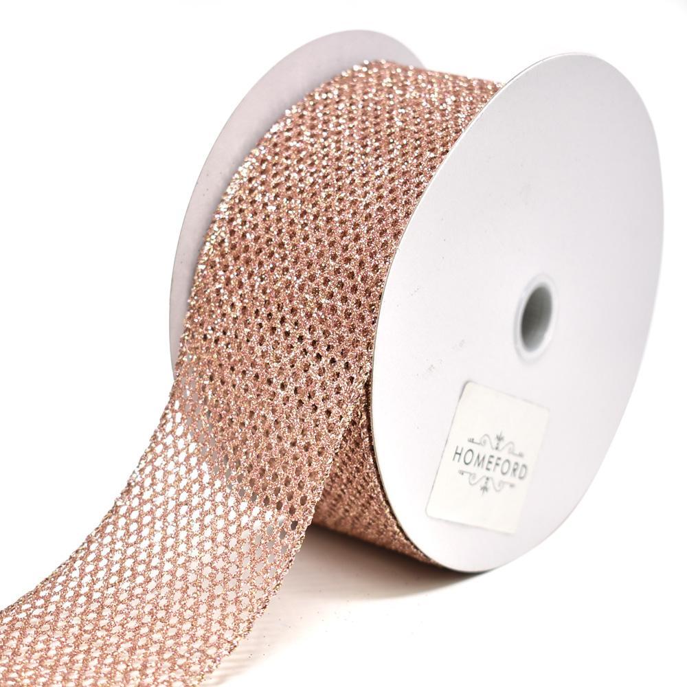 Frosted Glitter Net Wired Christmas Ribbon, Blush, 2-1/2-Inch, 20-Yard