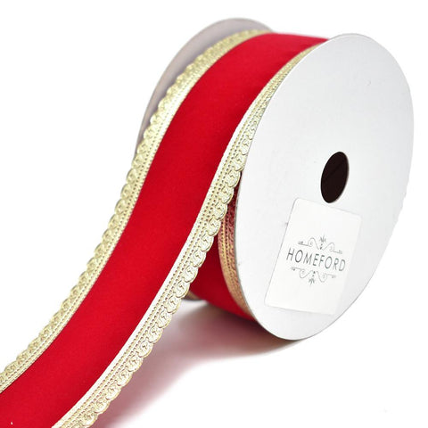 Gloria Regal Gold Trimmed Velvet Christmas Ribbon, Red, 1-1/2-Inch, 10-Yard