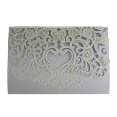 Paper Rectangular Laser-Cut Pearlescent Scroll Swirl Invitations with Heart, 7-1/4-Inch, 8 count