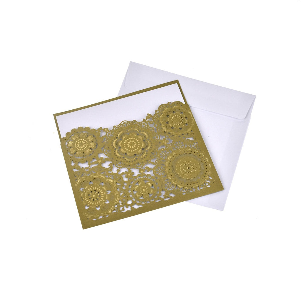 Blank Square Floral Mandala Lace Laser Cut Invitations, 6-1/4-Inch, 8-Piece