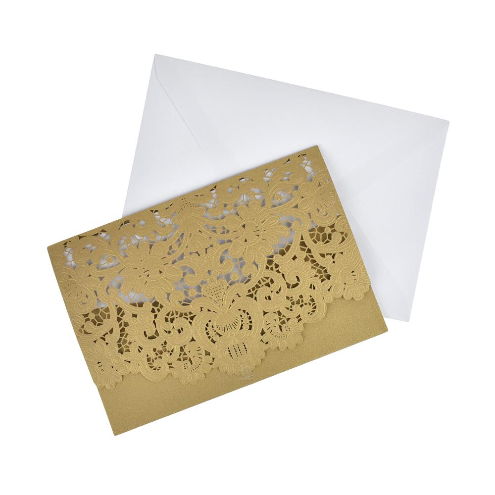 Blank Rectangular Scroll Lace Laser Cut Invitations, 7-1/2-Inch, 8-Piece