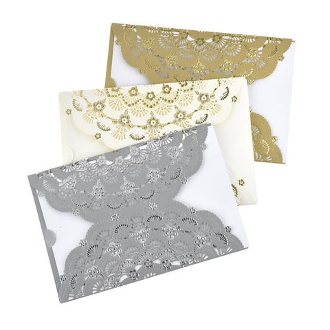 Metallic Embossed Flower Laser Cut Design Invitations, 7-1/4-Inch, 8-Piece