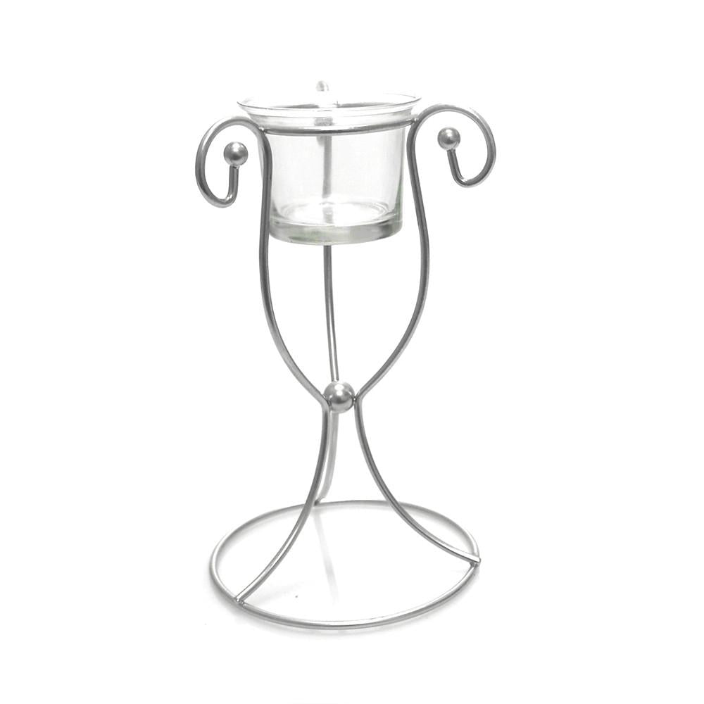 Hourglass Candle Holder Metal Iron Stand, 8-inch, Silver
