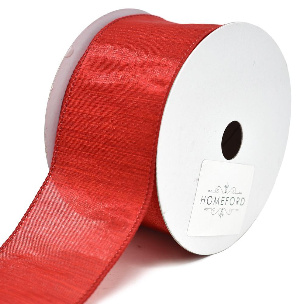Woven Luster Wired Christmas Ribbon, Red, 2-1/2-Inch, 10-Yard