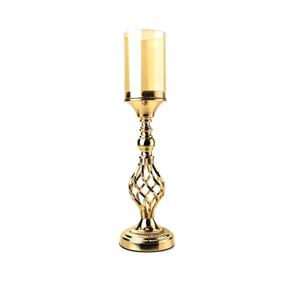 Twisted Candle Holder with Glass Cylinder Centerpiece, Gold,19-Inch