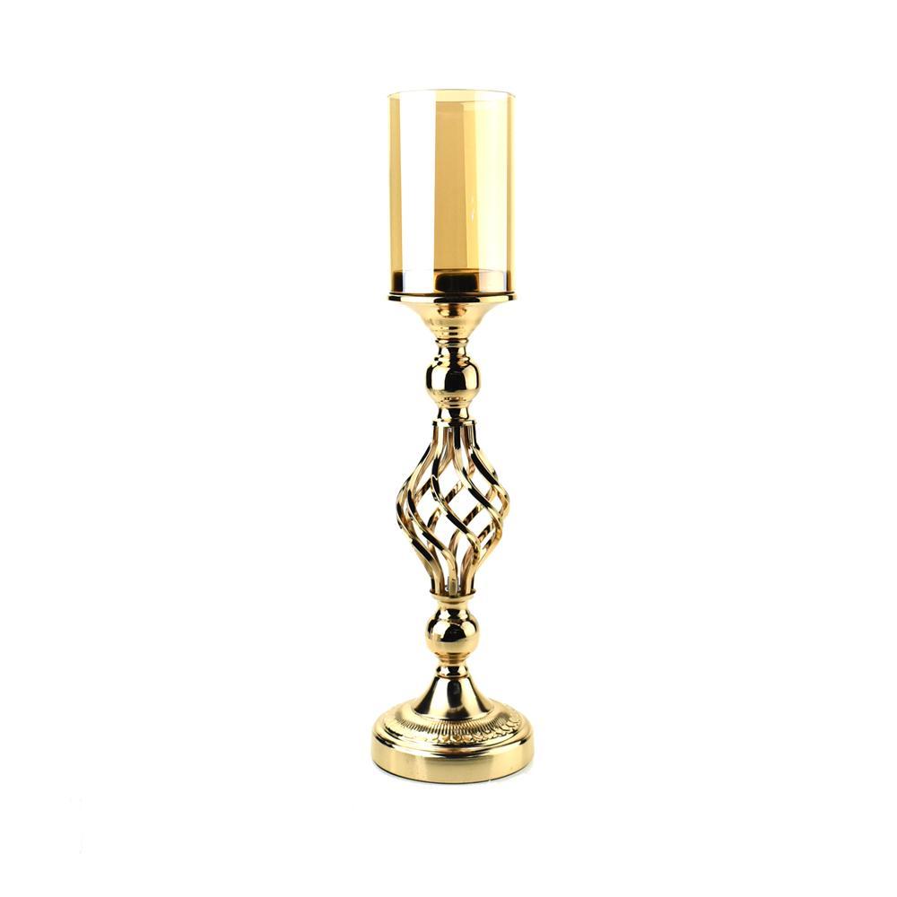 Twisted Candle Holder with Glass Cylinder Centerpiece, Gold, 21-Inch