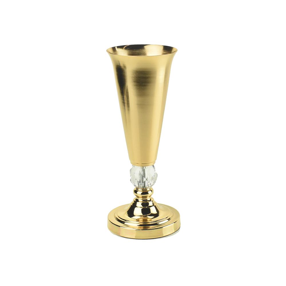 Metal Trumpet Vase with Diamond Accent, Gold, 13-Inch