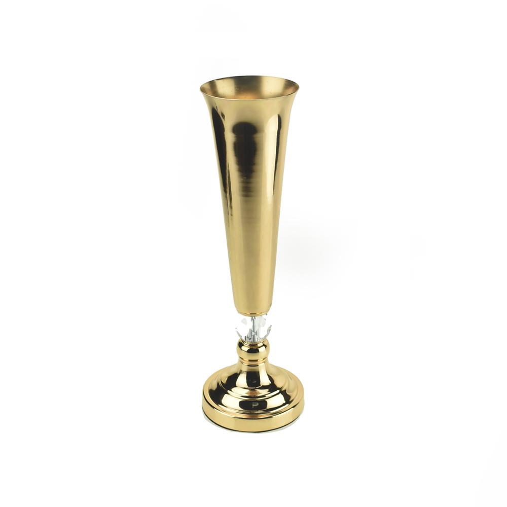 Tall Metal Trumpet Vase with Diamond Accent, Gold, 17-3/4-Inch