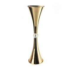 Metal Slim Waist Trumpet Vase, Gold, 21-3/4-Inch