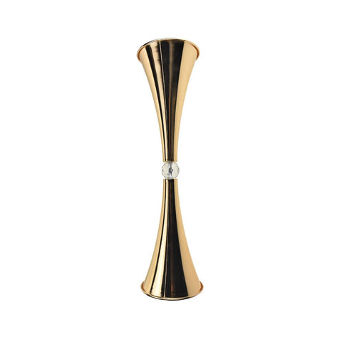 Metal Slim Waste Trumpet Vase with Diamond Accent, Gold, 26-1/2-Inch