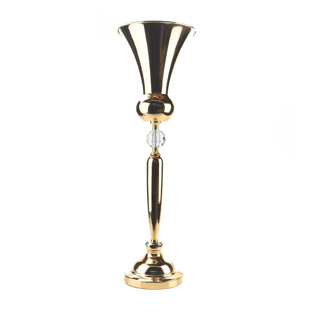 Tall Metal Trumpet Gourd Vase with Diamond Accent, Gold, 30-1/2-Inch