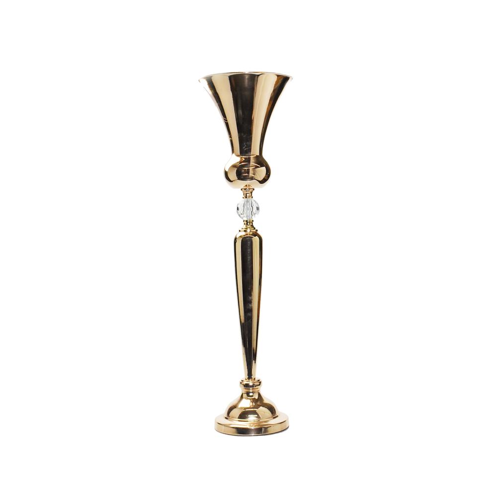 Tall Metal Trumpet Gourd Vase with Diamond Accent, Gold, 34-3/4-Inch