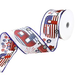 Patriotic Trucks and Campers Wired Ribbon, 2-1/2-inch, 10-yard