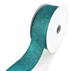 Christmas Flat Glitter Wired Edge Ribbon, 10-Yard