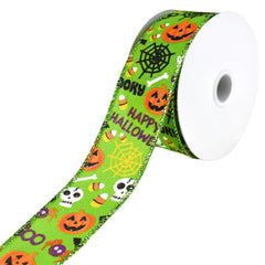 Cartoon Pumpkin and Skull Wired Ribbon, 10-yard