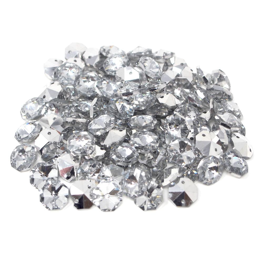 Sew On Octagon Crystal Beads, Clear/Silver, 15mm, 100-Count