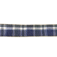 Gold Trim Plaid Wired Ribbon, 1-1/2-Inch, 10-Yard - Navy Blue/Moss