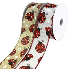 Ladybugs and Spring Daisies Wired Ribbon, 1-1/2-Inch, 10-Yard