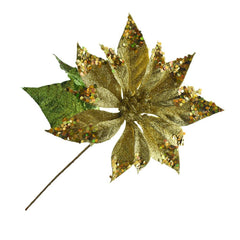 Artificial Glittered Holiday Poinsettia Stem, 15-Inch