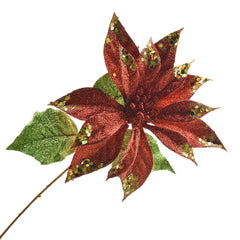 Artificial Glittered Holiday Poinsettia Stem, 15-Inch