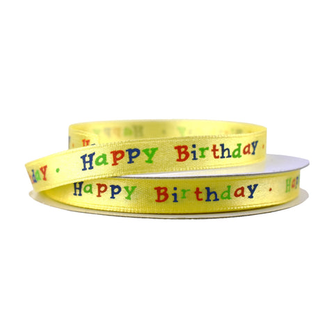 Happy Birthday Satin Ribbon, 3/8-Inch, 10-Yard