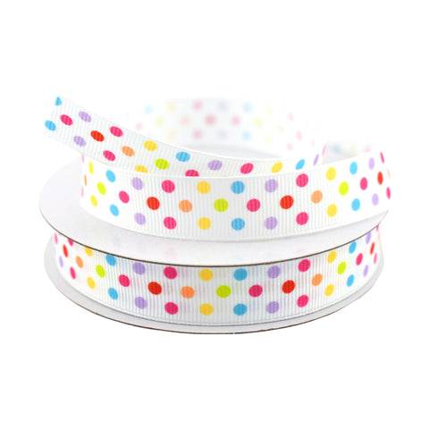 Pastel Rainbow Dots Satin Ribbon, 5/8-inch, 10-yard