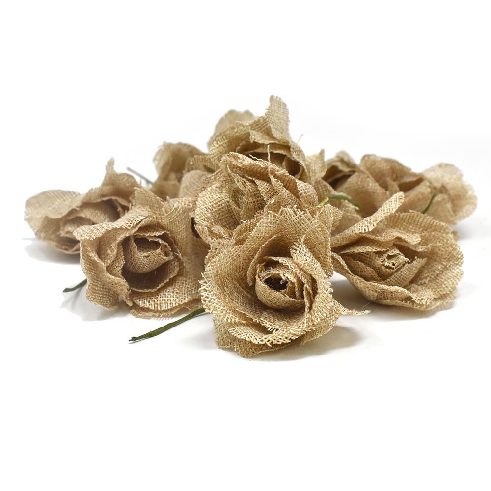 Burlap Roses, Natural, 2-1/2-Inch, 12-Piece