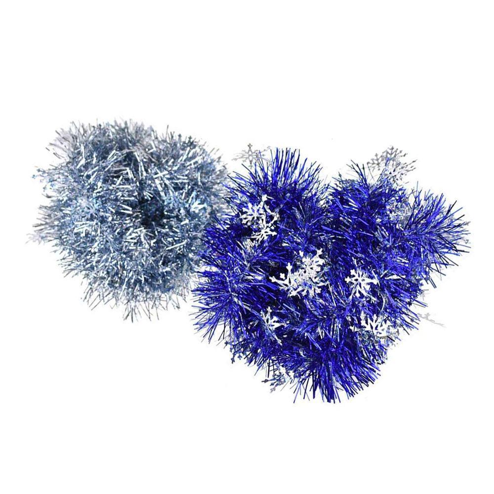 Snowflake Metallic Christmas Tinsel Garland, Blue, 90-Inch, 2-Piece