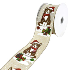 Christmas Kittens and Presents Wired Ribbon, 2-1/2-Inch, 10-Yard