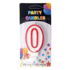 Number Birthday Candle, White/Red, 2-1/2-Inch