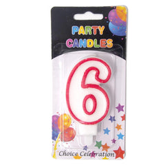 Number Birthday Candle, White/Red, 2-1/2-Inch