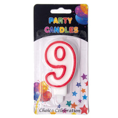 Number Birthday Candle, White/Red, 2-1/2-Inch